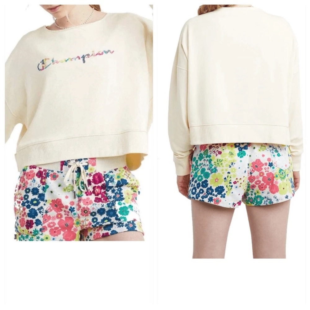 Champion Floral‎ Multi Color Spell out Butter Yellow Athletic Sweater